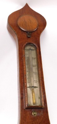 A 19thC mahogany wheel barometer, by Green of Grantham, with a silvered dial, thermometer, and spirit level, the case with boxwood line inlay, 96cm high. - 3