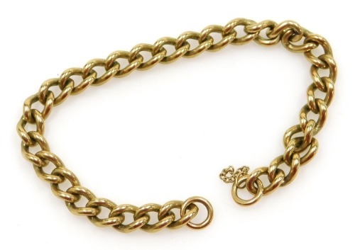 A 9ct gold curb link bracelet, without clasp and with partial safety chain, 24.6g.