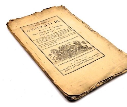 A George III Act of Parliament, for dividing and inclosing the open common fields, meadows, dales and common fen, within the parish on Billinghay, in the county of Lincoln, and for draining and preserving the said dales and common fen, and also certain en