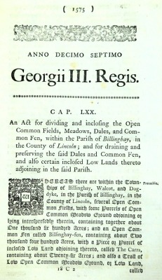 A George III Act of Parliament, for dividing and inclosing the open common fields, meadows, dales and common fen, within the parish on Billinghay, in the county of Lincoln, and for draining and preserving the said dales and common fen, and also certain en - 3