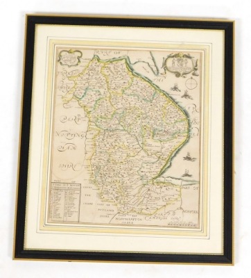 After Richard Blome (English, 1635-1705). A map of Y County of Lincolne, with its divisions and hundreds, and a table of y division & wapontacks or hundreds, hand coloured engraving, 32cm x 27cm. - 2