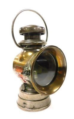 An early 20thC Lucas "King of the Road" side lamp, brass and white metal, number 726, with copper plaque, 30cm high.