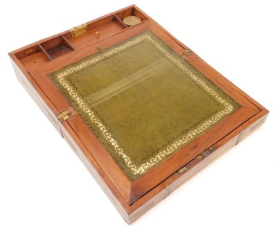 A Victorian style rosewood and brass bound writing slope, with brass strap work and escutcheons, the hinged lid opening to reveal a fitted interior, with key, 13cm high, 36cm wide, 22cm deep. - 2