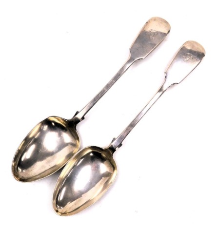 A pair of Victorian Old English pattern silver tablespoons, initial engraved, William Rawlings Sobey, Exeter 1848, 4.43oz.