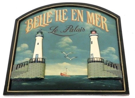 A wooden and plaster relief advertising picture, "Belle Ile en Mer, Le Palais", 75.5cm x 79cm.