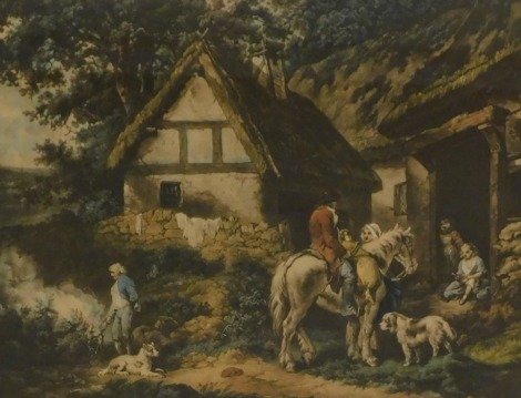 After George Morland (English, 1763-1804). The Door of the Village Inn, engraving by W Ward, 42cm x 52cm.