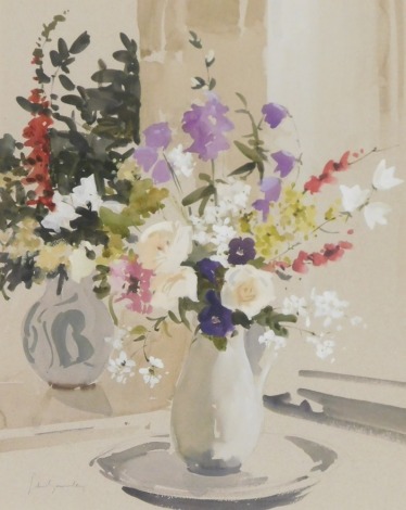 John Yardley (British, B.1933). Still life of flowers in a jug, watercolour, signed, 59.5cm x 46.5cm.