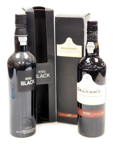 A bottle of W & J Graham's late bottled vintage port, 75cl, boxed, together with a bottle of Noval Black port, boxed. (2)