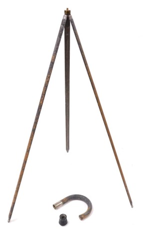 An early 20thC painted metal tripod walking cane, 90cm high.