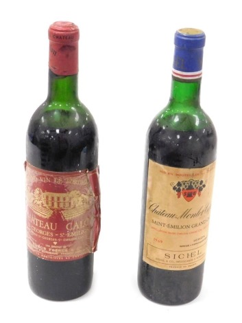 A bottle of Chateau Calon St Georges-St Emilion 1961, grand vin de Bordeaux, together with a bottle of Chateau Monlot Capet St Emilion grand cruz 1969 for Sichel & Company Bordeaux. (2)