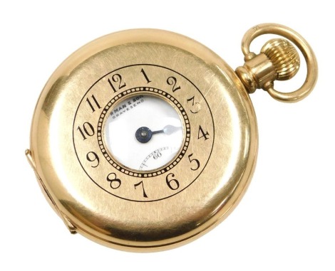 A gentleman's gold plated half hunter pocket watch, for Boorman & Son Ltd, Gravesend, keyless wind, circular enamel dial bearing Roman numerals, subsidiary seconds dial, the case of plain form.