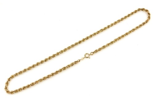 A 9ct gold rope twist neck chain, on a bolt ring clasp, 10.0g.