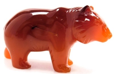 A red agate carving of a polar bear, 7cm wide. - 2