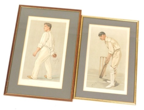 Two cricketing prints, comprising a Spy print "A Flannelled Fighter", 35cm x 21cm, and a Vanity Fair print, "Sammy", dated August 6th 1892, 37cm x 21.5cm. (2)