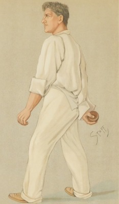 Two cricketing prints, comprising a Spy print "A Flannelled Fighter", 35cm x 21cm, and a Vanity Fair print, "Sammy", dated August 6th 1892, 37cm x 21.5cm. (2) - 2