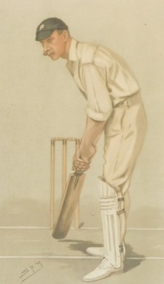 Two cricketing prints, comprising a Spy print "A Flannelled Fighter", 35cm x 21cm, and a Vanity Fair print, "Sammy", dated August 6th 1892, 37cm x 21.5cm. (2) - 3