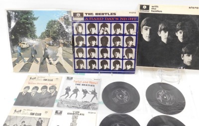 The Beatles LPs, comprising Rubber Soul, Help!, With the Beatles, A Hard Day's Night, and Abbey Road, together with 45rpm singles, four with sleeves, comprising The Beatles third Christmas record, the official Beatles fan club, and another Beatles Christm - 2