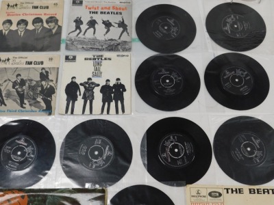 The Beatles LPs, comprising Rubber Soul, Help!, With the Beatles, A Hard Day's Night, and Abbey Road, together with 45rpm singles, four with sleeves, comprising The Beatles third Christmas record, the official Beatles fan club, and another Beatles Christm - 3