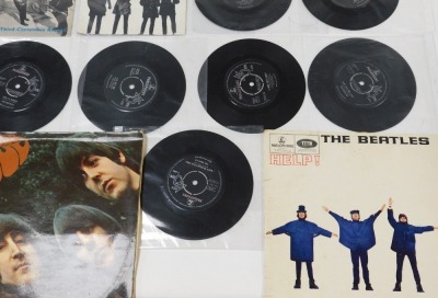 The Beatles LPs, comprising Rubber Soul, Help!, With the Beatles, A Hard Day's Night, and Abbey Road, together with 45rpm singles, four with sleeves, comprising The Beatles third Christmas record, the official Beatles fan club, and another Beatles Christm - 4