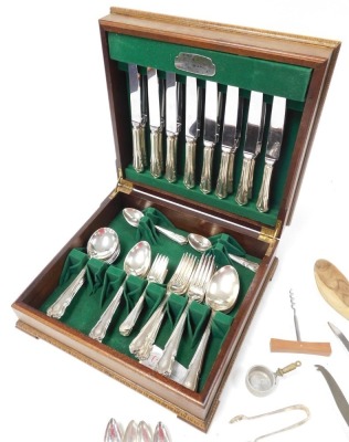 An Elkington silver plated canteen of cutlery, eight place settings, cased, together with additional flatware and serving implements. - 2