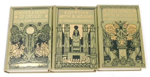 McKenzie (Donald A). Egyptian Myth & Legend, Teutonic Myth & Legend, Hope-Moncrieff (A.R), Romance & Legend of Chivalry, gilt tooled green cloth, three vols, published by the Gresham Publishing Company.