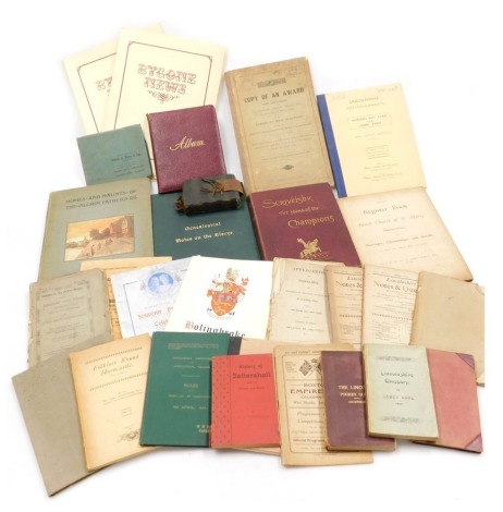 Books and ephemera. Lincolnshire interest, including auction catalogues, Lodge (S) Scrivelsby The Home of the Champions, Myddelton (W M) Genealogical Notes on the Elseys, the Lincoln Pocket Guide 1881, Lincolnshire Glossary 1900, The Visitor's Pocket Guid