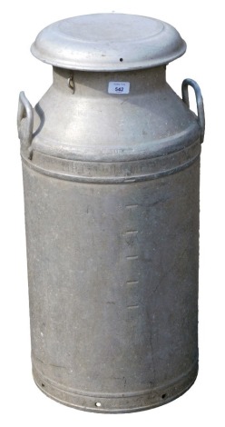 A Grundy (Teddington) Ltd aluminium milk pail, 1959, for Tuxford & Tebbutt Ltd, Melton Mowbray, 72.5cm high.