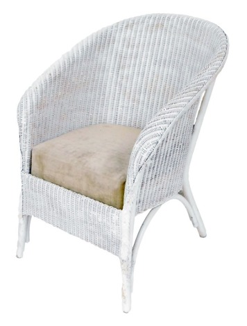 A Lloyd Loom type white tub chair, with a sprung loose cushion seat, 58cm wide.