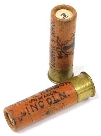 By Tender. Two John R Hanson of Lincoln 3" 16 bore gun cartridges. NB. A current valid Shotgun Certificate is required to view or purchase this lot. Tender bids must be submitted via the online bidding platform by 12 noon Wednesday 29th May.