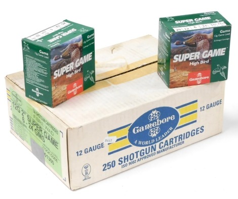 By Tender. Ten boxes of Super Game High Bird 12 bore shotgun cartridges. NB. A current valid Shotgun Certificate is required to view or purchase this lot. Tender bids must be submitted via the online bidding platform by 12 noon Wednesday 29th May.