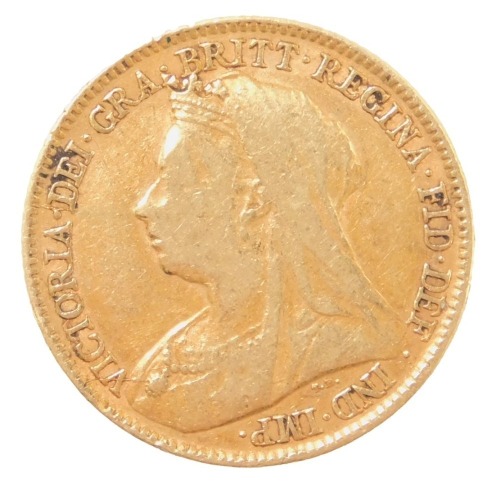 A Victorian half gold sovereign, dated 1898, 4.0g.