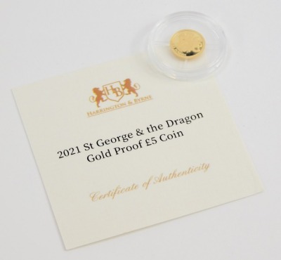 A St George and the Dragon gold proof £5 coin, with a certificate of authenticity, 0.5g. - 3