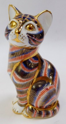 Three Royal Crown Derby porcelain paperweights, comprising a pheasant, 7cm high, a seated cat, 13cm high, and a snail, 7.5cm high, no stoppers. - 4