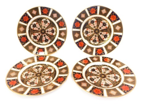 Four Royal Crown Derby porcelain plates decorated in the Old Imari pattern, 1128, red printed marks, each 15.5cm diameter.