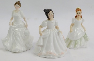 Six Royal Doulton porcelain figures, modelled Amanda HN3635, Harmony HN4096, Kerry HN3036, Melody HN4117, Sentiments Greetings HN4250, and Joy HN3875. - 2