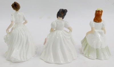 Six Royal Doulton porcelain figures, modelled Amanda HN3635, Harmony HN4096, Kerry HN3036, Melody HN4117, Sentiments Greetings HN4250, and Joy HN3875. - 3