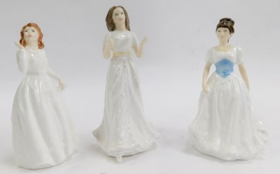 Six Royal Doulton porcelain figures, modelled Amanda HN3635, Harmony HN4096, Kerry HN3036, Melody HN4117, Sentiments Greetings HN4250, and Joy HN3875. - 4