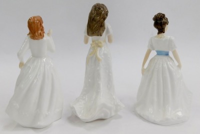 Six Royal Doulton porcelain figures, modelled Amanda HN3635, Harmony HN4096, Kerry HN3036, Melody HN4117, Sentiments Greetings HN4250, and Joy HN3875. - 5