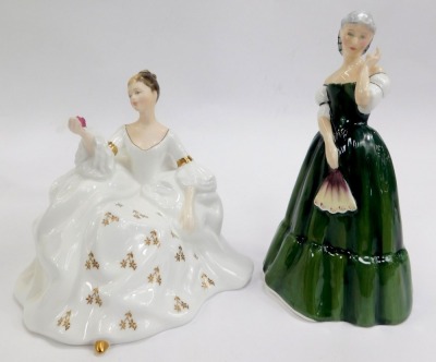 Four Royal Doulton porcelain figures, comprising Joan HN3217, Gillian HN3042, My Love HN2339, and Ninette HN2379. (1 AF) - 2