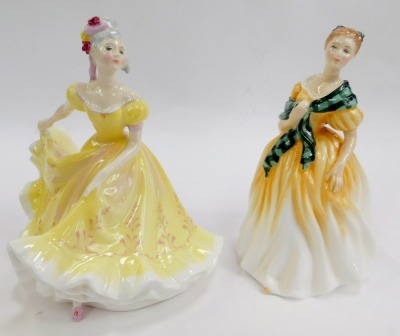 Four Royal Doulton porcelain figures, comprising Joan HN3217, Gillian HN3042, My Love HN2339, and Ninette HN2379. (1 AF) - 4