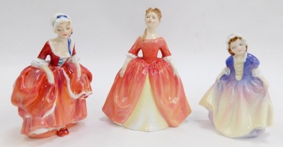 Six Royal Doulton porcelain figures, modelled as Debbie HN2400, Dinky Do HN1678, Bo Peep HN1811, Cissie HN1809, Peggy HN2038, and Goody Two Shoes HN2037. - 4