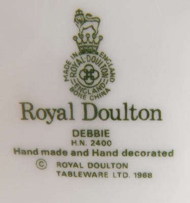 Six Royal Doulton porcelain figures, modelled as Debbie HN2400, Dinky Do HN1678, Bo Peep HN1811, Cissie HN1809, Peggy HN2038, and Goody Two Shoes HN2037. - 5