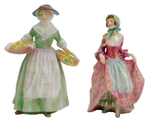 Two Royal Doulton porcelain figures, modelled as Daffy Down Dilly HN1712 and Suzette HN1487.