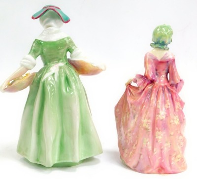 Two Royal Doulton porcelain figures, modelled as Daffy Down Dilly HN1712 and Suzette HN1487. - 2