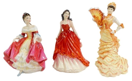 Three Royal Doulton porcelain figures, modelled as Special Occasion HN4100, Southern Belle HN2229, and Le Ball inspired by a painting by Tissot, limited edition number 1968/5000.