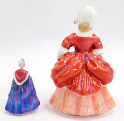 A group of Royal Doulton porcelain figures, comprising Sentiments Embrace HN4258, Charmed HN4445, Cherish HN4442, Welcome HN3764, Valerie HN2107, and Bess M210, boxed. (6) - 5