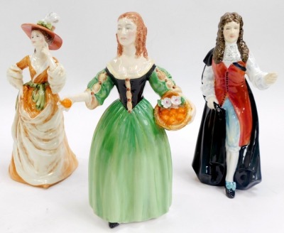 A group of Francesca Art China porcelain figures, comprising Emma, 22cm high, Nell by Robert Band, Beth by Michael Middling, Sarah by P Ansell, Charles II by Ivan Sutton, and Seaside by J Price. (6) - 2