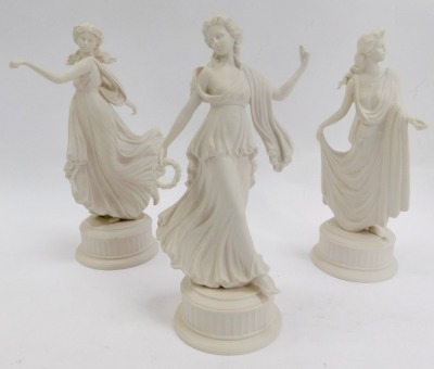 A set of six Wedgwood matt porcelain figures from the Dancing Hours Collection, each in differing poses wearing flowing gowns, bearing differing limited edition numbers, each approx 16cm high. (6) - 2