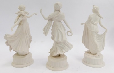 A set of six Wedgwood matt porcelain figures from the Dancing Hours Collection, each in differing poses wearing flowing gowns, bearing differing limited edition numbers, each approx 16cm high. (6) - 3