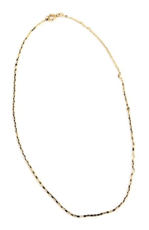 A box link neck chain, with bolt ring clasp, yellow metal stamped 375, 44cm long, 4.9g.